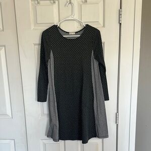 Occasionally Made grey and white polka dot and striped dress size medium